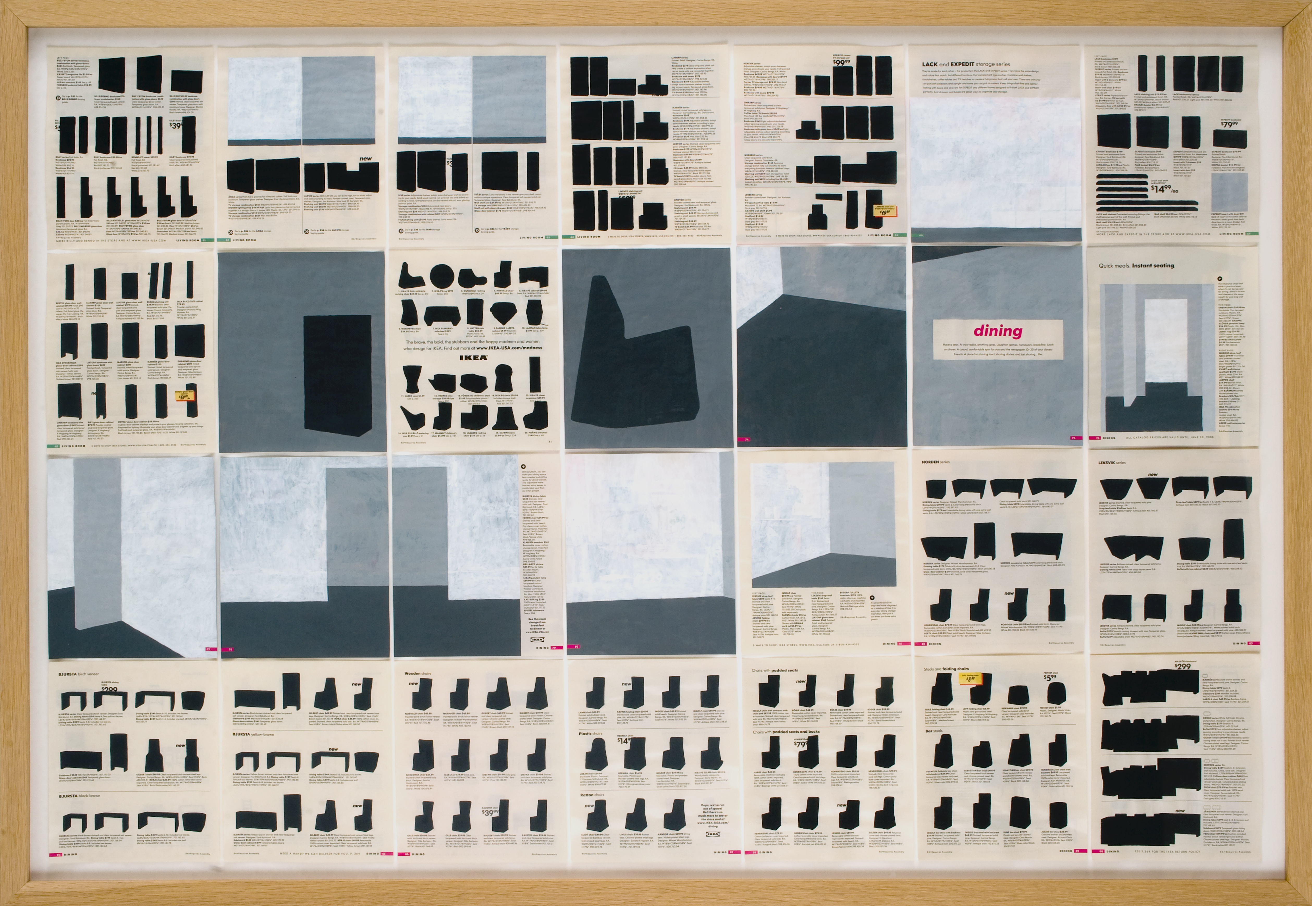 Jochen Gerner, n°3, Dining, 2008, Série Home, Acrylique sur papier imprimé, 100 x 144 cm avec cadre, courtesy galerie anne barrault