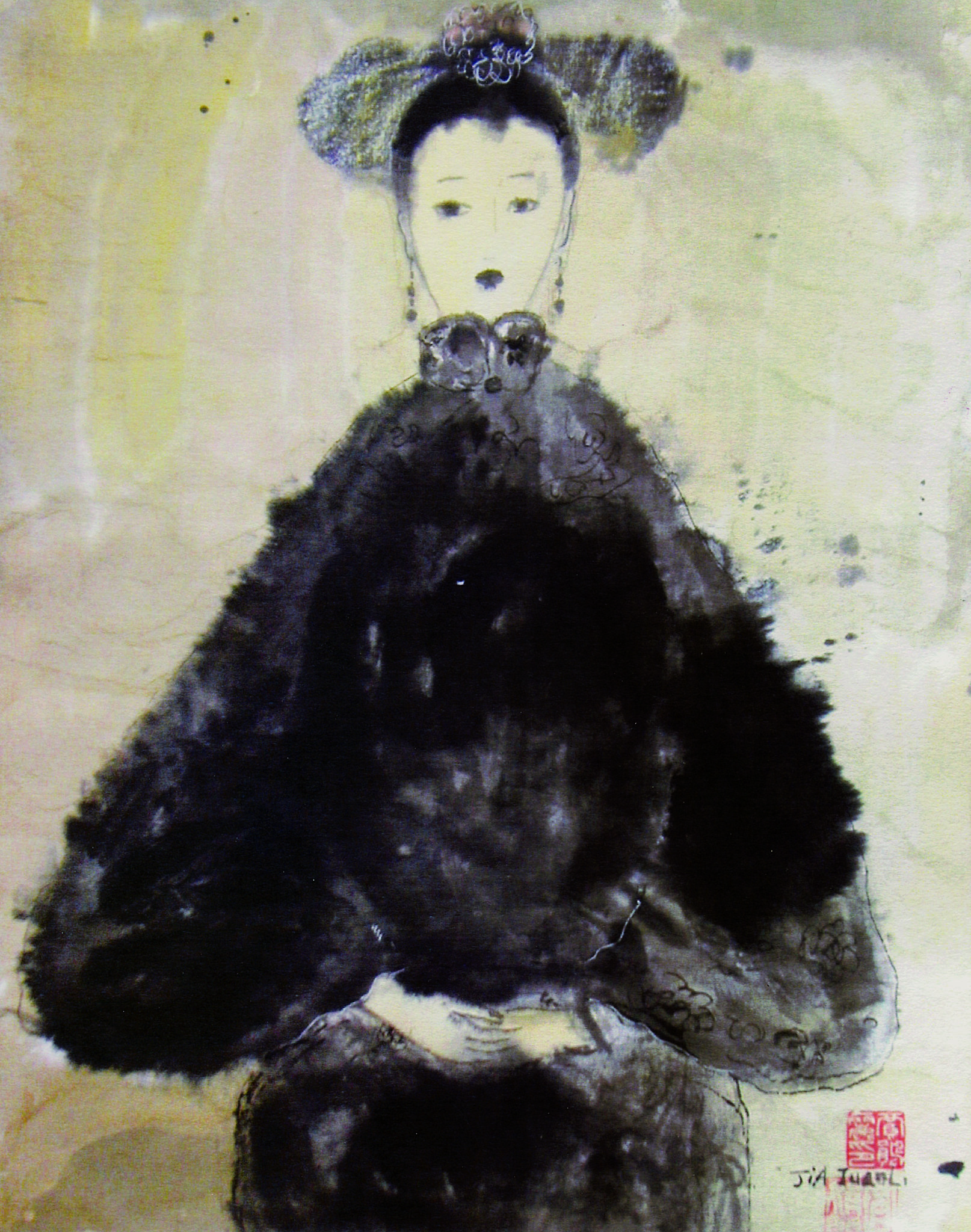 JL0205 -ZB 天香 _宫女 THE PALACE SERVANT 54×37 纸本水墨WATER AND INK ON THE CARDBOARD 1993
