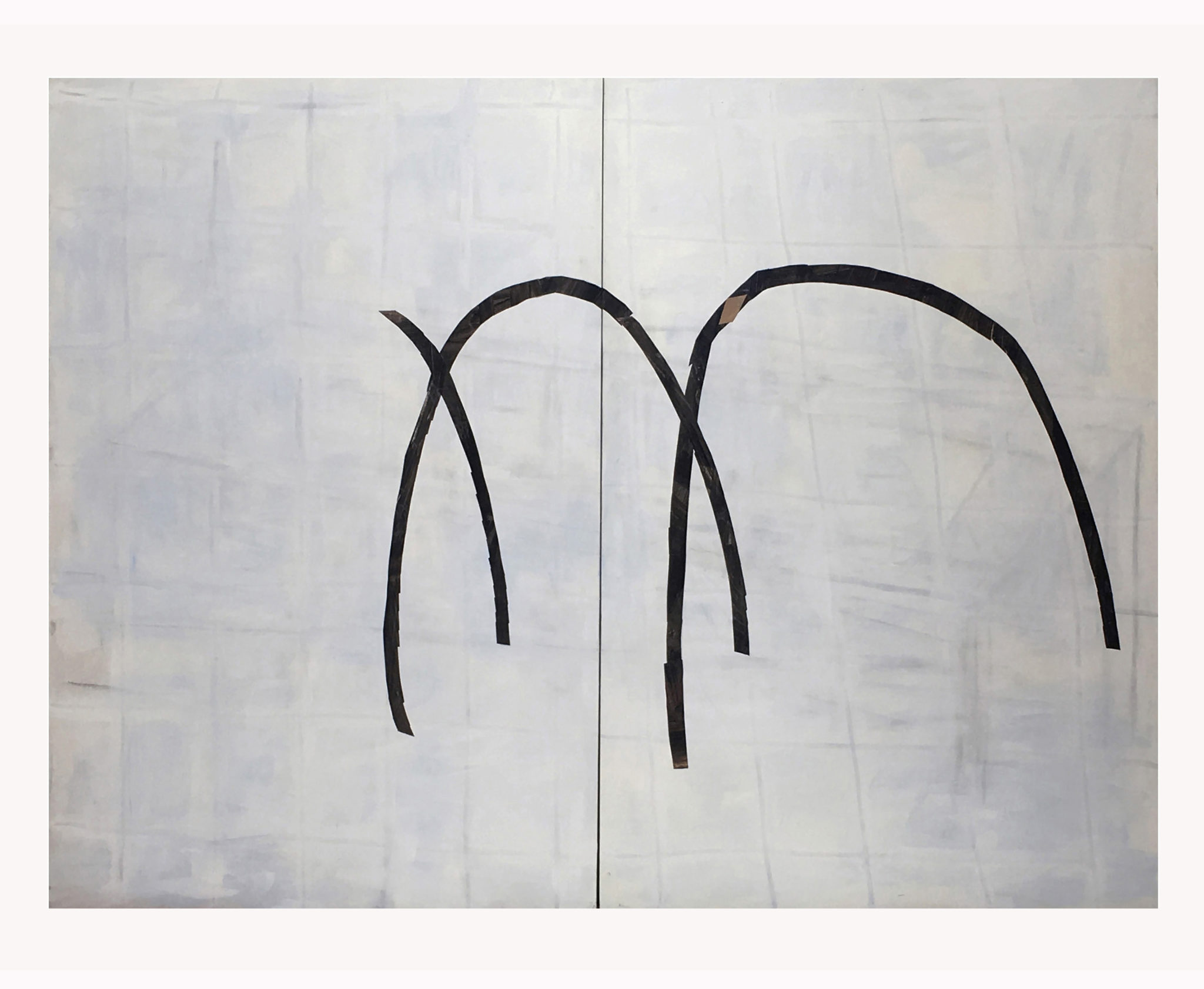 Marie Claude Bugeaud, galerie Berthet-Aittouarès, 01-sans titre-2018,diptyque,acryl et papiers collés sur toile,195x260cm