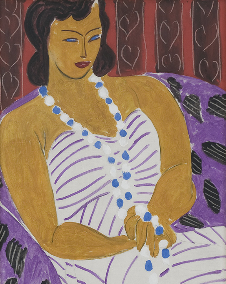 Henri Matisse, Dame à la robe blanche [Woman in White] (detail), 1946, Oil on canvas; 96.5 x 60.3 cm. Des Moines Art Center, Acc. No. 1959.40. Courtesy The Matisse Foundation. © 2017 Succession H. Matisse / Artists Rights Society