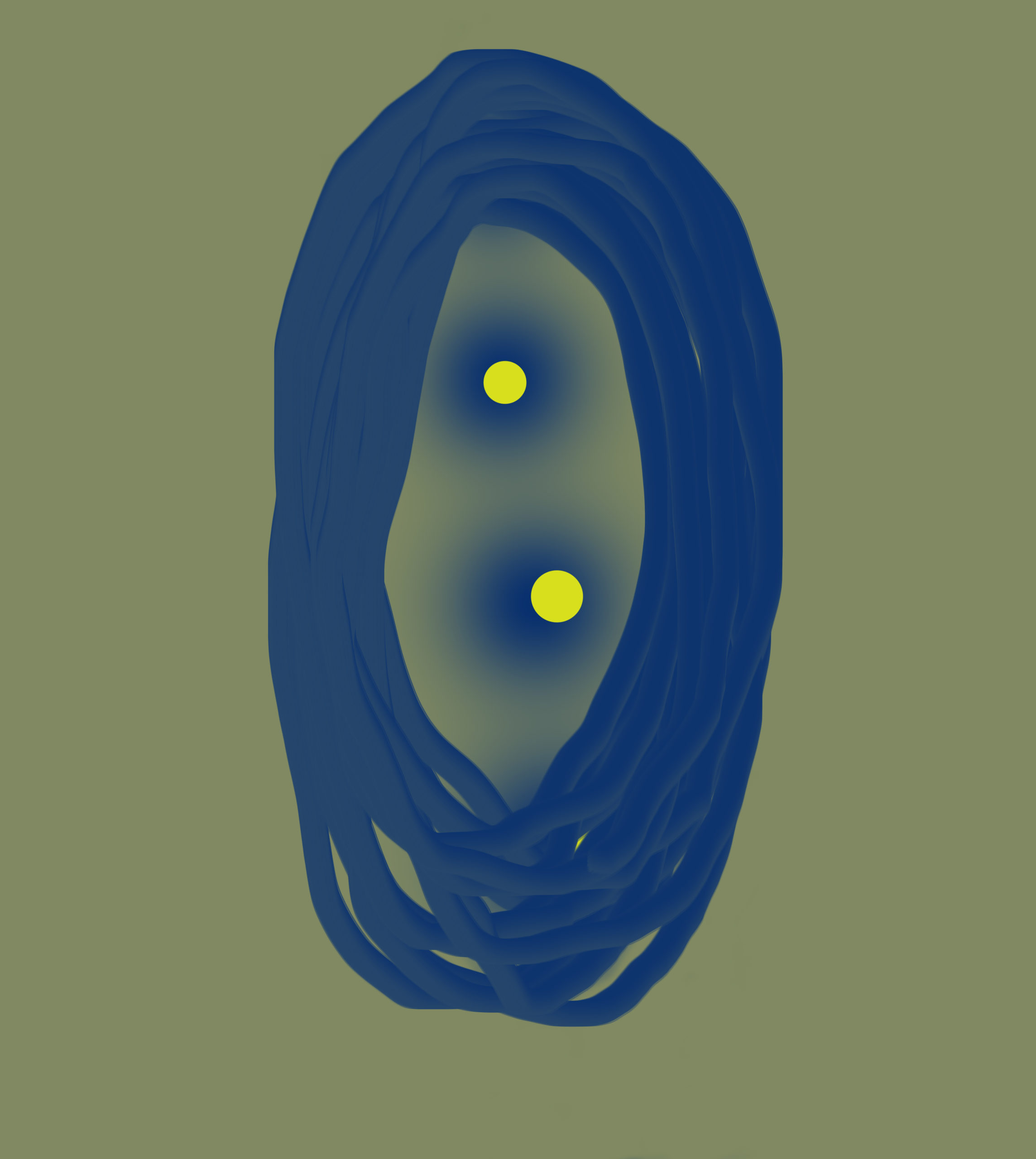 forme bleue et points jaunes