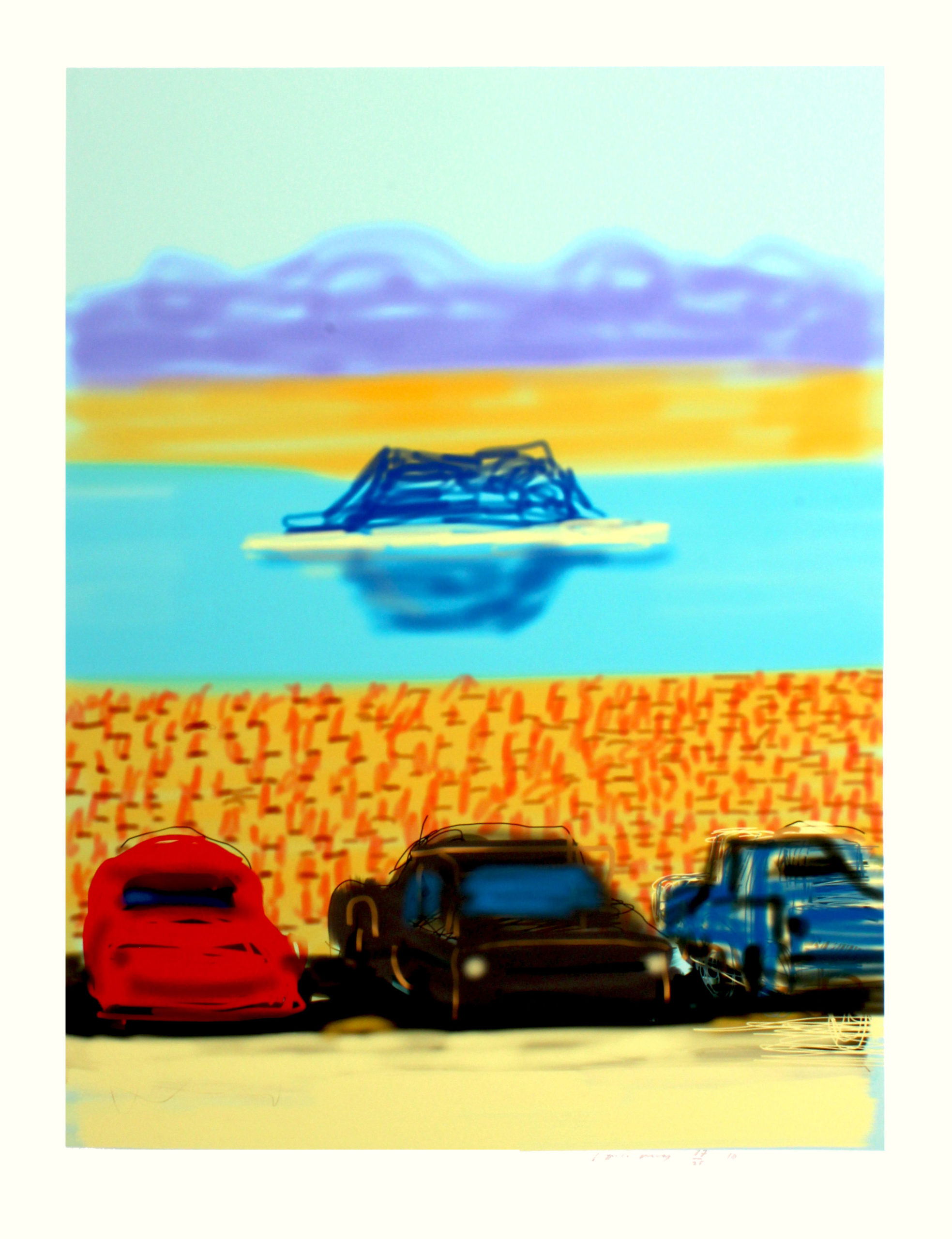 tableau vue sur mer et voitures