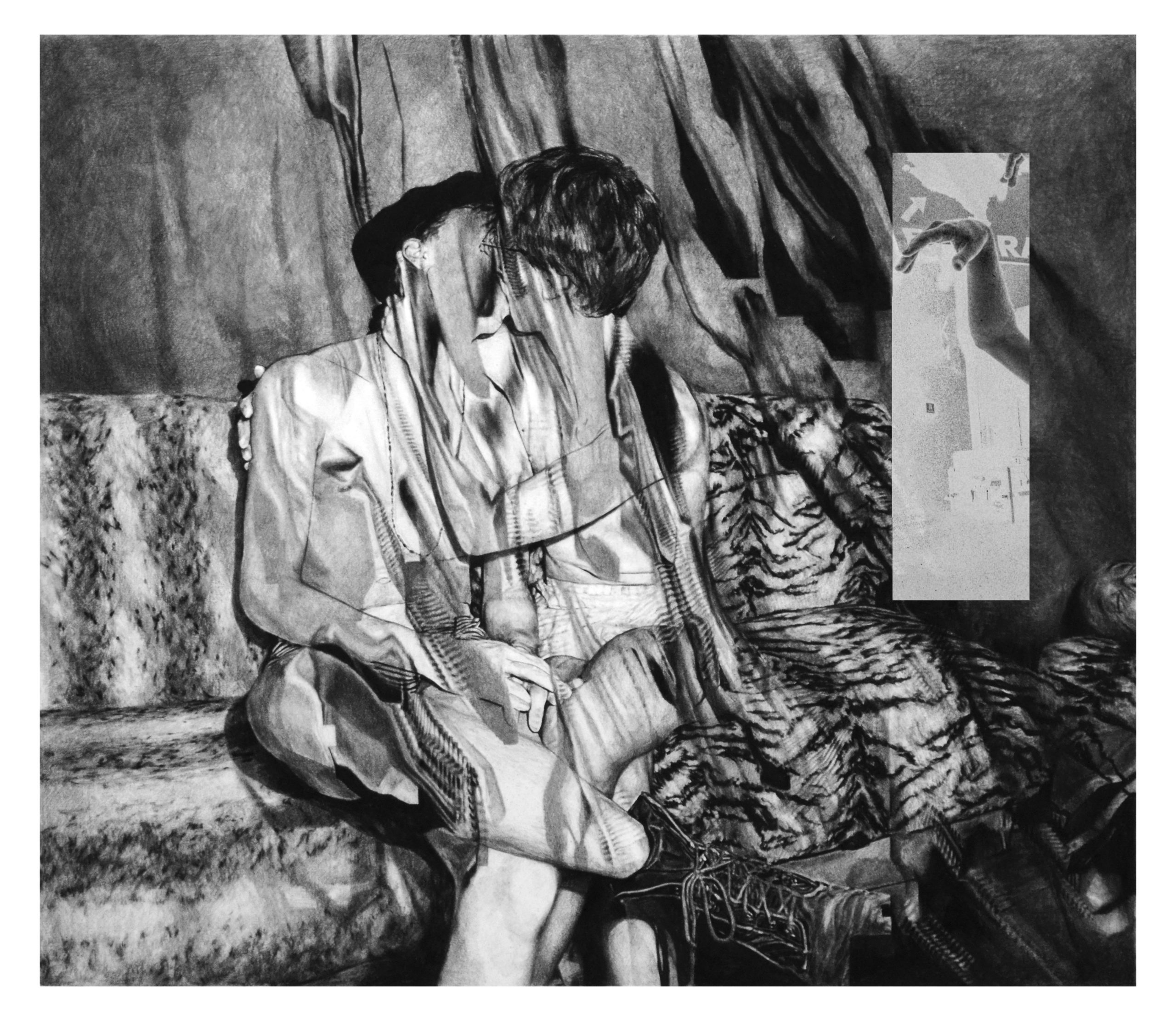 Lenny Rébéré, Ghost Flows, 2022, crayon et fusain sur papier, verre gravé et encré, 105 x 120 cm © Lenny Rébéré