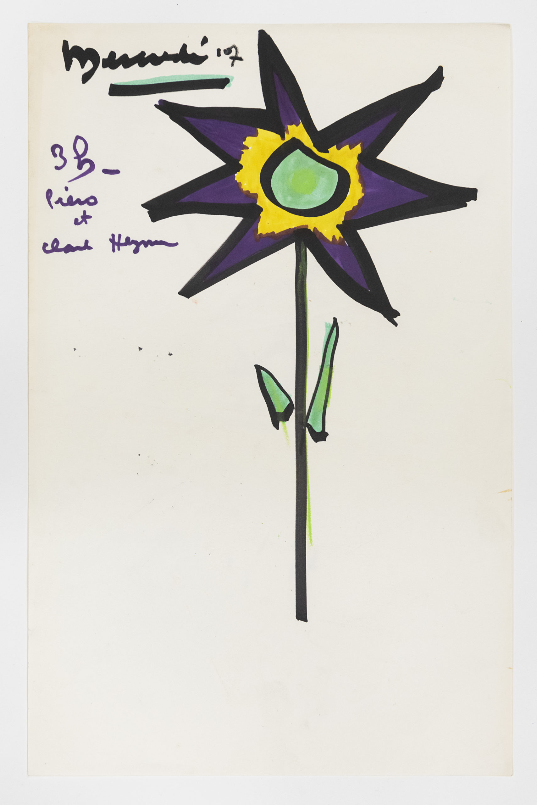 dessin fleur violette et jaune