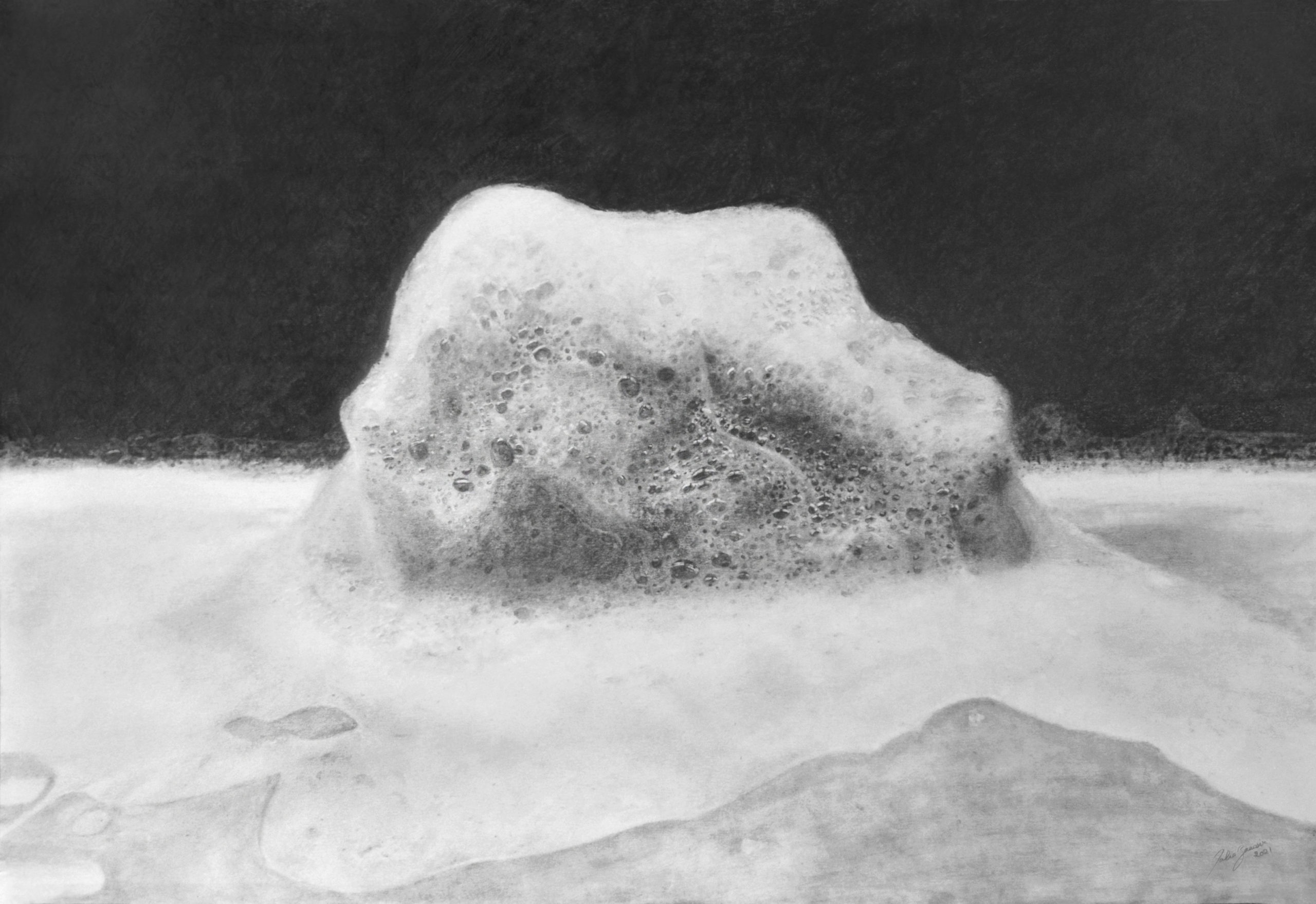 Dalia Baassiri, Mount Neverest, 2022, Graphite sur papier, 70×100 cm, Courtesy de l’artiste
