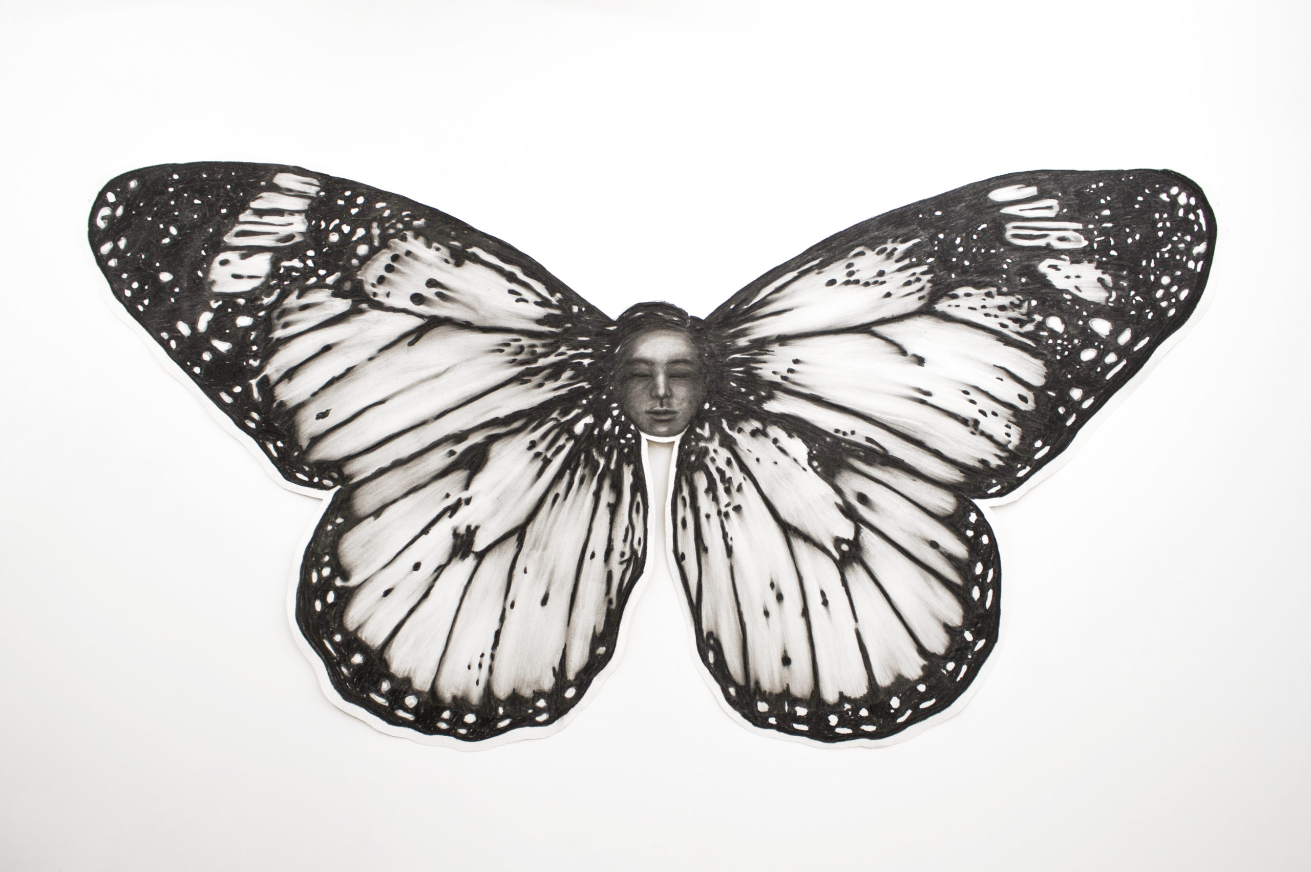 photo noir et blanc papillon avec visage humain