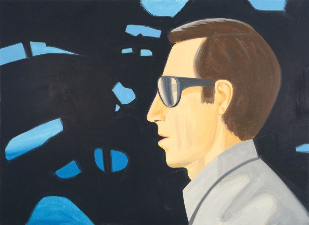 toile peinte avec un portrait d'homme de profil avec des lunettes.
