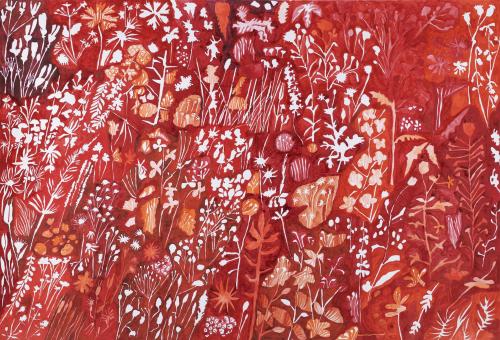 Christine Crozat, Jardin rouge, 2020, 110 x 75 cm, hover, watercolor