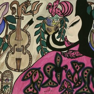 1967 - BAYA, La Dame aux roses, 1967. Gouache sur papier, 101 x 152 cm. Musée IMA Musée AC 88