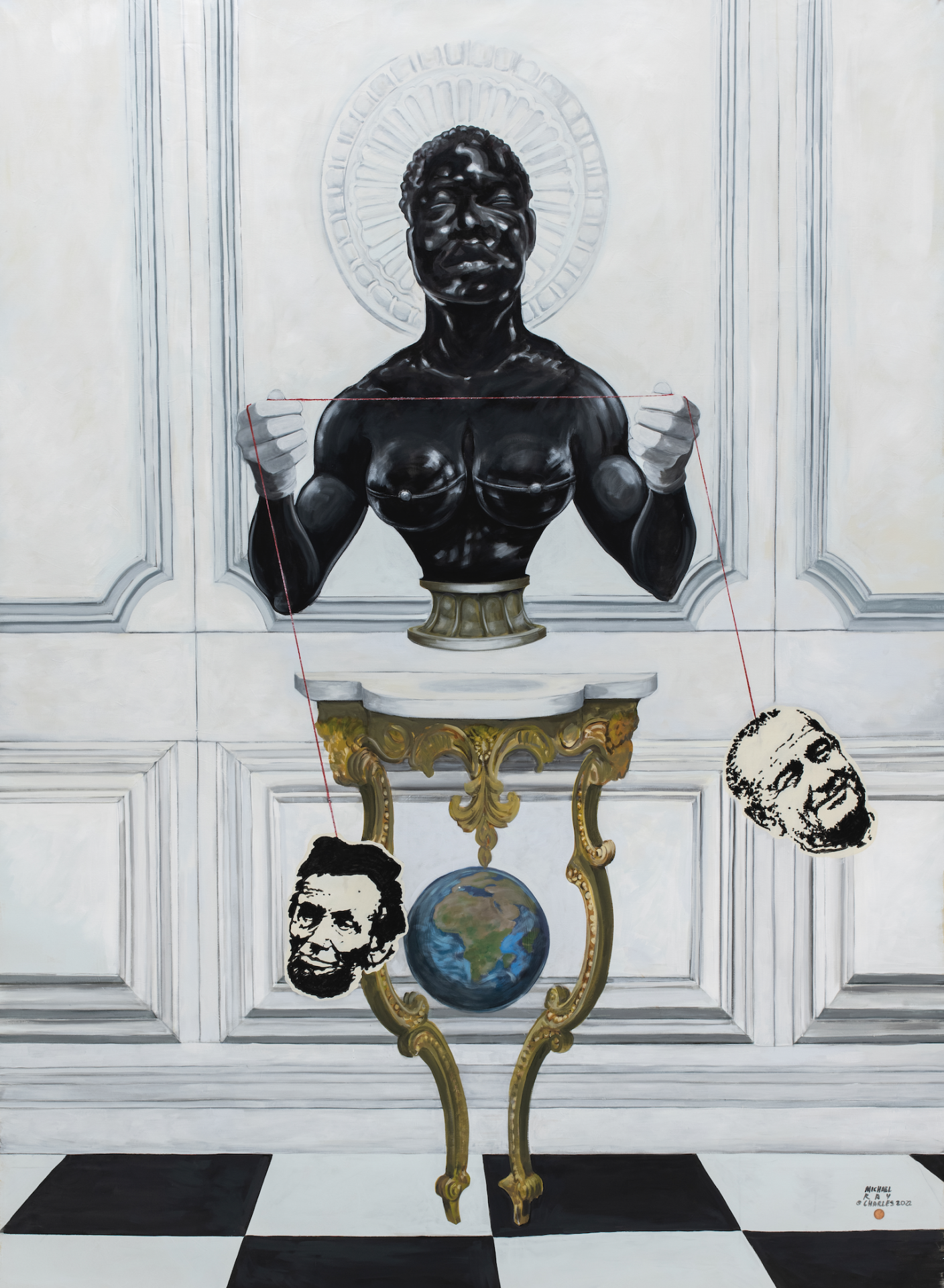Michael Ray Charles, (Forever Free) Veni Vidi, 2022, latex acrylique et penny de cuivre sur toile.courtesy galerie Templon.