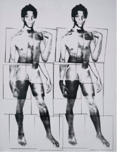 Andy Warhol, Portrait of Jean-Michel Basquiat as David, 1984 Peinture polymère synthétique et encre sérigraphique sur toile 228,6 x 176,5 cm Collection of Norman and Irma Braman © The Andy Warhol Foundation for the Visual Arts, Inc. / Licensed by ADAGP, Paris 2023