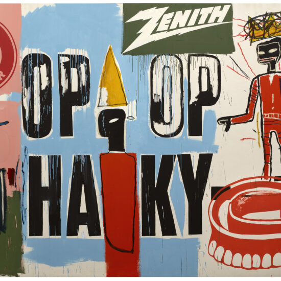 Jean-Michel Basquiat, Andy Warhol, OP OP, 1984-1985 Acrylique et bâton d’huile sur toile 287 × 417 cm Collection Bischofberger, Männedorf-Zurich, Suisse © The Estate of Jean-Michel Basquiat. Licensed by Artestar, New-York. © The Andy Warhol Foundation for the Visual Arts, Inc. / Licensed by ADAGP, Paris 2023
