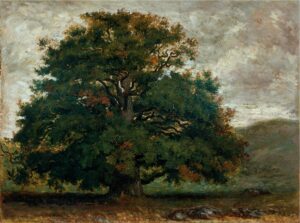 Théodore Rousseau, Arbre dans la forêt de Fontainebleau, 1840- 1849, huile sur papier marouflé sur toile, 40,4×54,2 cm. Victoria and Albert Museum, Londres, Royaume-Uni. Photo © Image Victoria and Albert Museum, London.