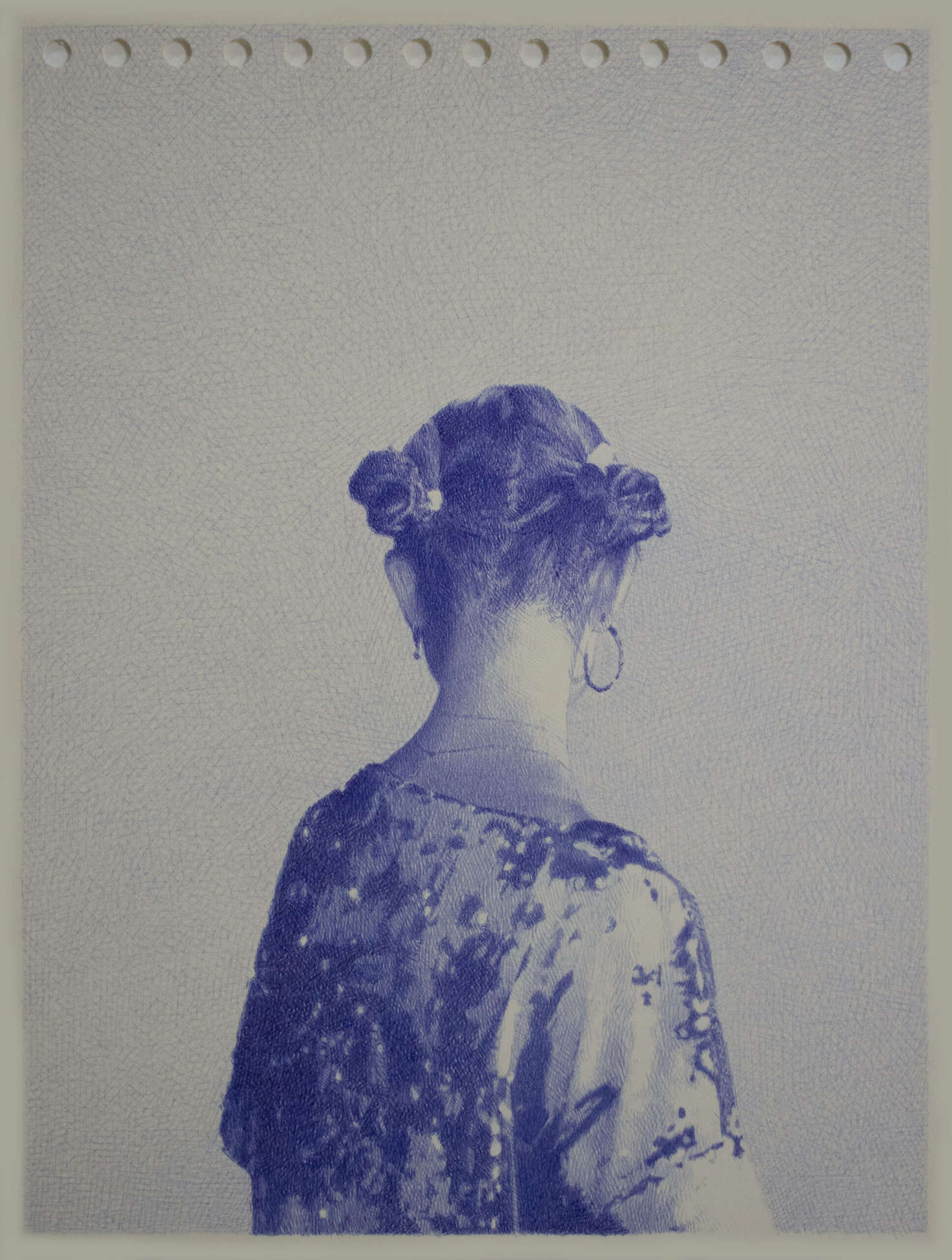 Robin Wen, Blue Rave, 2023, stylo à bille sur papier, 18 x 24 cm © Robin Wen