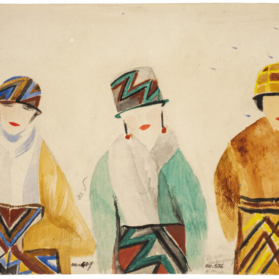 Écharpes et chapeaux, 1922-1923. Gouache sur papier, 29 x 43 cm. © Pracusa 20210319