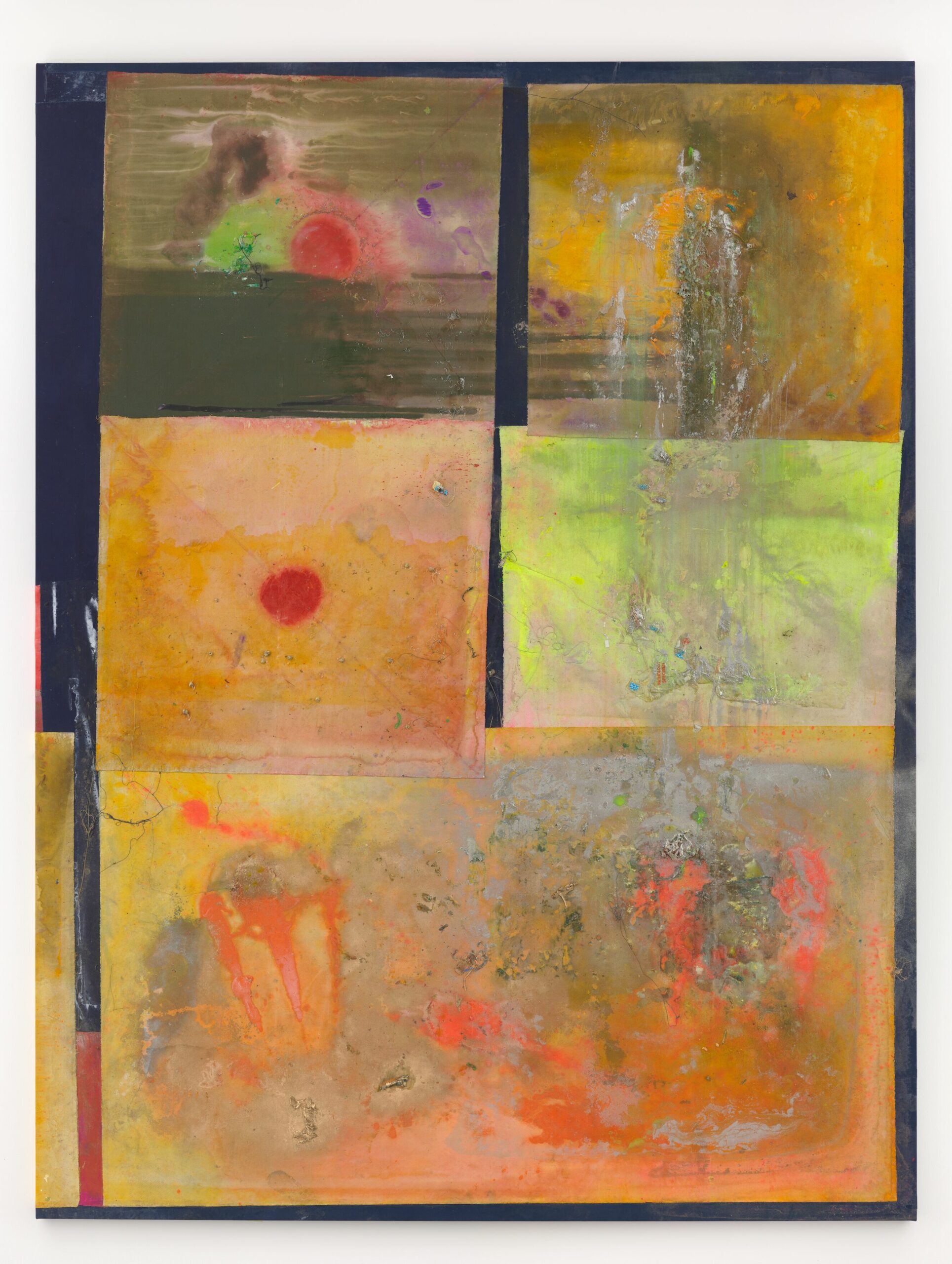 Frank Bowling Skid 2023 Acrylic, acrylic gel and found objects on collaged canvas with marouflage 442.4 x 336.5 x 5.4 cm / 174 1/8 x 132 1/2 x 2 1/8 in Photo: Anna Arca © Frank Bowling. All Rights Reserved, DACS 2025 Courtesy the artist and Hauser & Wirth
